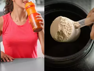 Protein powder a girl drinking in the image
